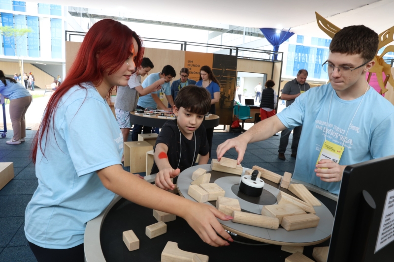 Aparato é formado por uma mesa principal, equilibrando peças de madeira. Foto: André Kopsch